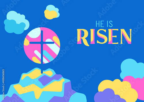 He is risen. Happy Easter greeting card.