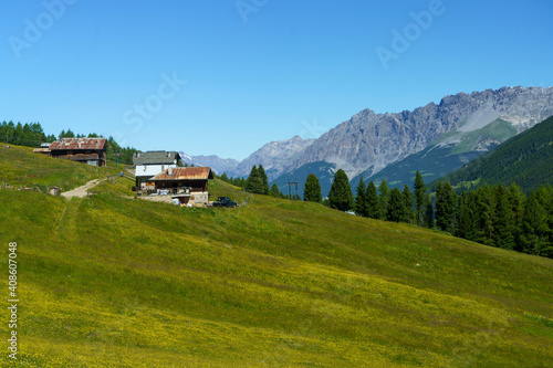 Passo Gavia, mountain pass in Lombardy, Italy, at summer