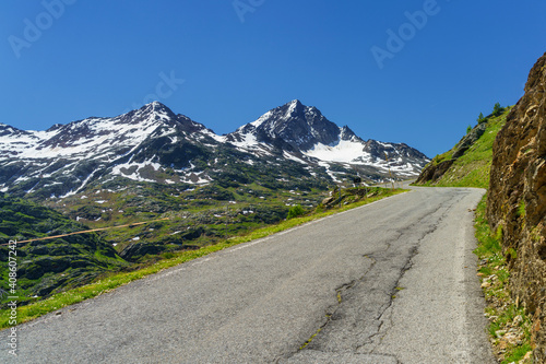 Passo Gavia, mountain pass in Lombardy, Italy, at summer
