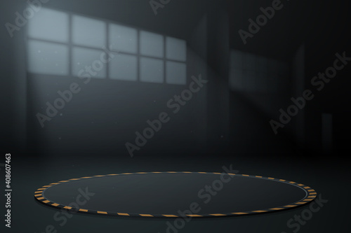 Garage with circle podium and light effect