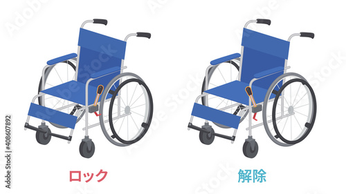 車いすのイラスト_ブレーキのかけ方_ロックと解除