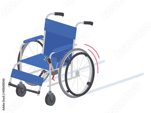車いすのイラスト_ブレーキかけ忘れて動いちゃった