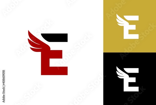 letter E with a wing logo illustration. good for sport company or any company.