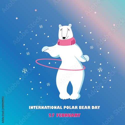 Vector illustration for the day of the polar bear. Postcard.