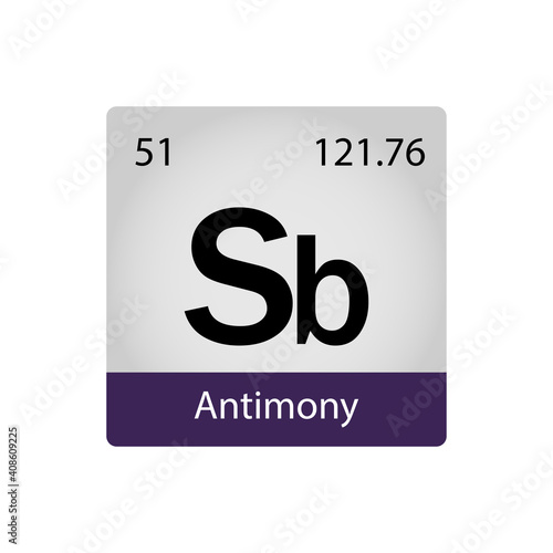 51 chemistry element. Antimony element periodic table. Cadmium concept. Vector illustration perfect for cards, posters, stickers.