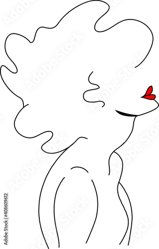 Abstract minimalistic female figure with lipstick. Contemporary simple linear style of the female body.