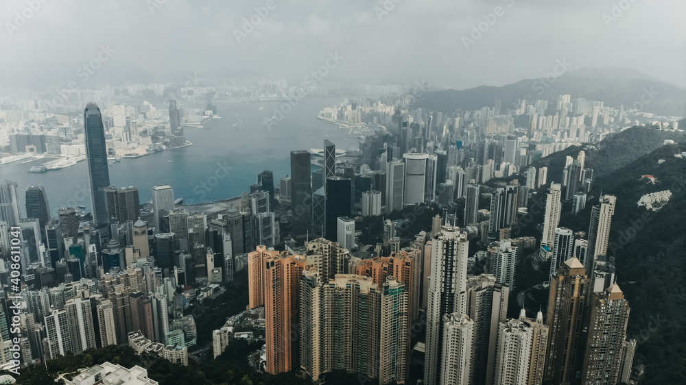 View of Hong Kong and Victoria harbour from Victoria peak.