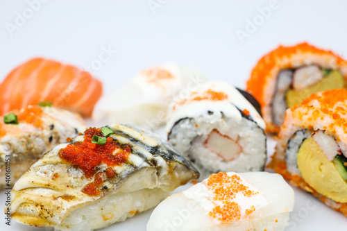 Nigiri Sushi set on a white background