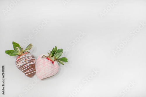 Strawberry Covered Chocolate on White Fabric Background