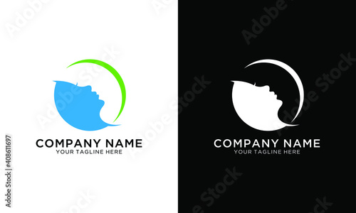 Beautiful moon logo with female face template vector