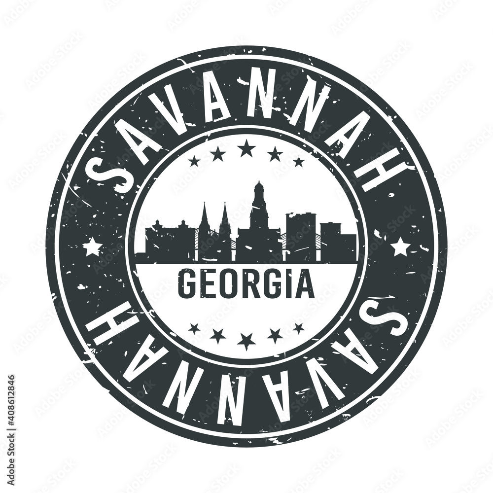 Savannah Georgia Skyline. Round Postmark Icon City Design. Vector Landmark Travel. Savannah Georgia Skyline. Round Postmark Icon City Design. Vector Landmark Travel.