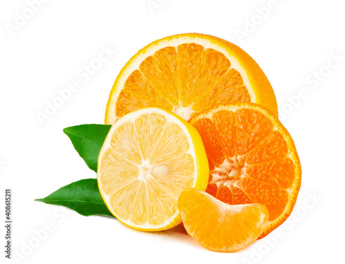 Tangerine, orange and lemon isolated on a white background