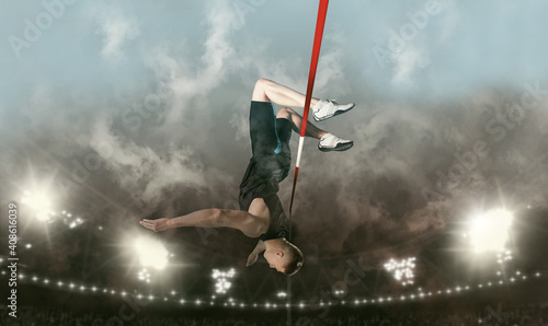 Man in action of high jump. Sports banner