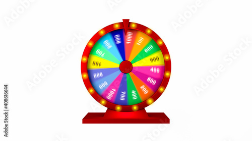 3d rendering, Realistic colorful mock up Casino or fortune wheel spinning with blur motion, isolated white background. 