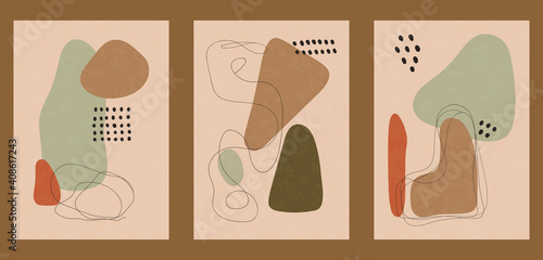 Abstract minimalist hand-drawn illustration for stories, wall decoration, postcard or brochure, cover design. Doodle background contains various shapes, spots, drops, lines. Modern trendy vector art.