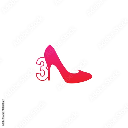 Number 3 with Women shoe, high heel logo icon design vector