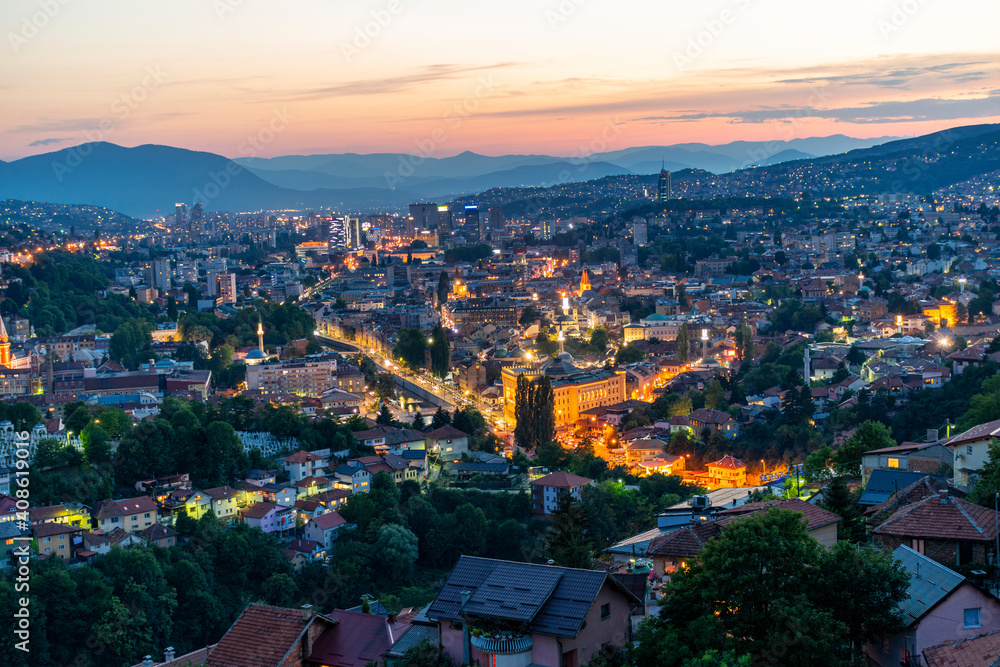 view of the city at sunset