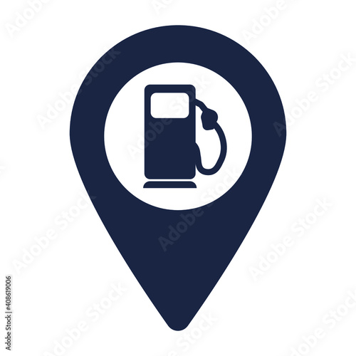 Map pointer with gas station icon. Vector illustration