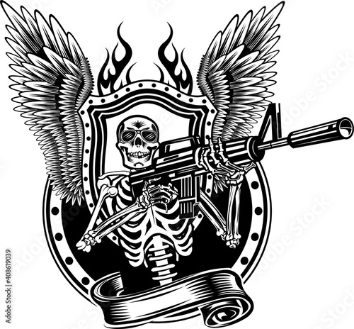 Skeleton Shooting a Rifle.