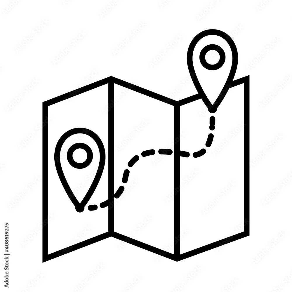 Map with route line icon on white background, vector illustration Map with route line icon on white background, vector illustration