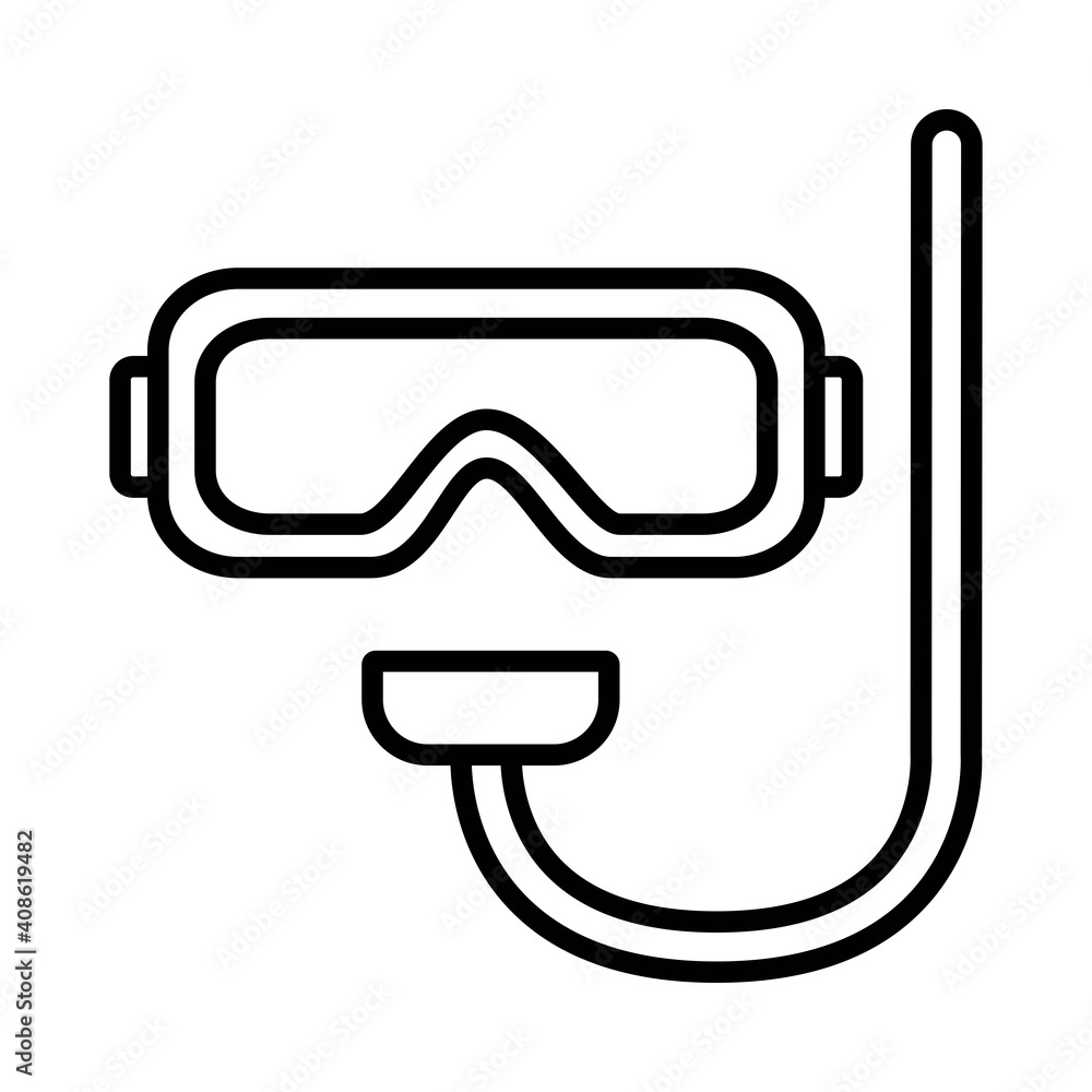 Diving mask line icon on white background, vector illustration Diving mask line icon on white background, vector illustration