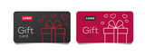 Gift cards template with linear gift box with hearts flying out, valentines day voucher for shopping