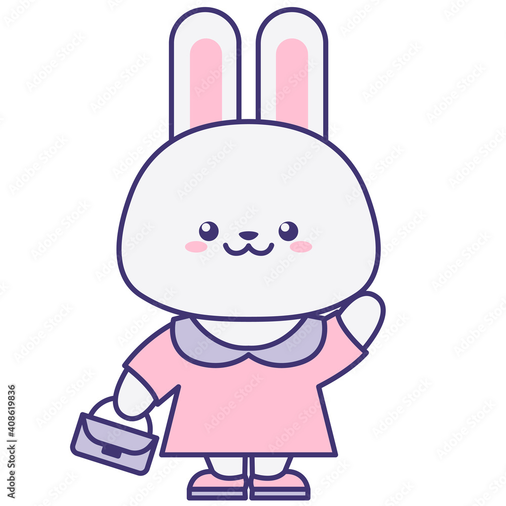 Cute fashionable rabbit in pink dress isolated on a white background. Flat design for poster or t-shirt. Vector illustration Cute fashionable rabbit in pink dress isolated on a white background. Flat design for poster or t-shirt. Vector illustration