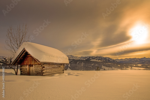 Winter - Allgäu - Sonnenuntergang - Alpe - Stadel - Chalet