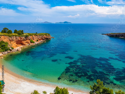 Majestic view over the beach of Kokkinokastro in Alonnisos island, Greece