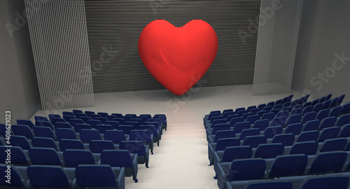 empty theatre with big heart on stage photo