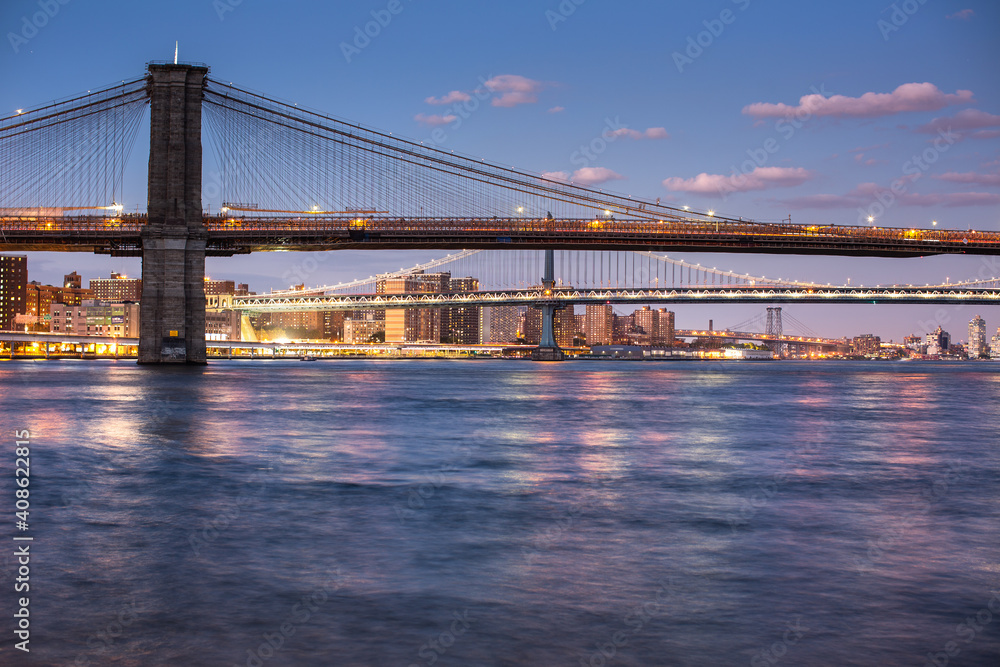 Naklejka premium New York City NYC Manhattan Downtown with Brooklyn Bridge