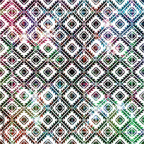 Geometric Circular kilim ikat pattern with grunge texture 