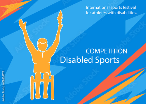 Sports  for athletes with disabilities. Paralympic sportsman. Silhouette disable man. Vector illustration.