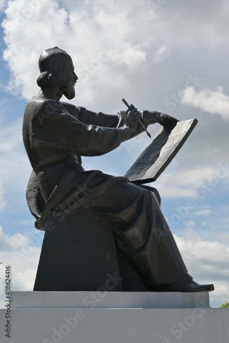 Bronze monument to Andrei Rublyov, famous Russian orthodox church painter, located in the city of Vladimir, at the 