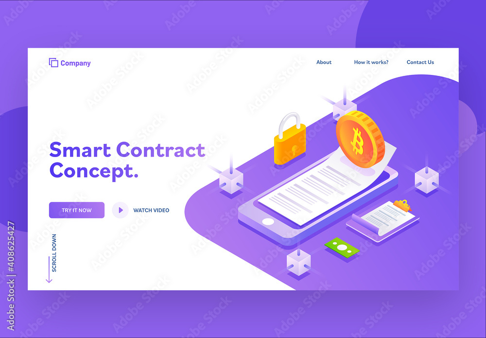 Smart Contract Concept Landing Page with Online E-Contract from ...