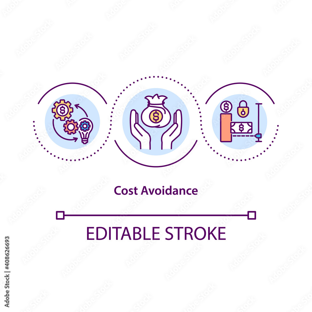 Cost avoidance concept icon. Expenses for manufacturing and creating ...