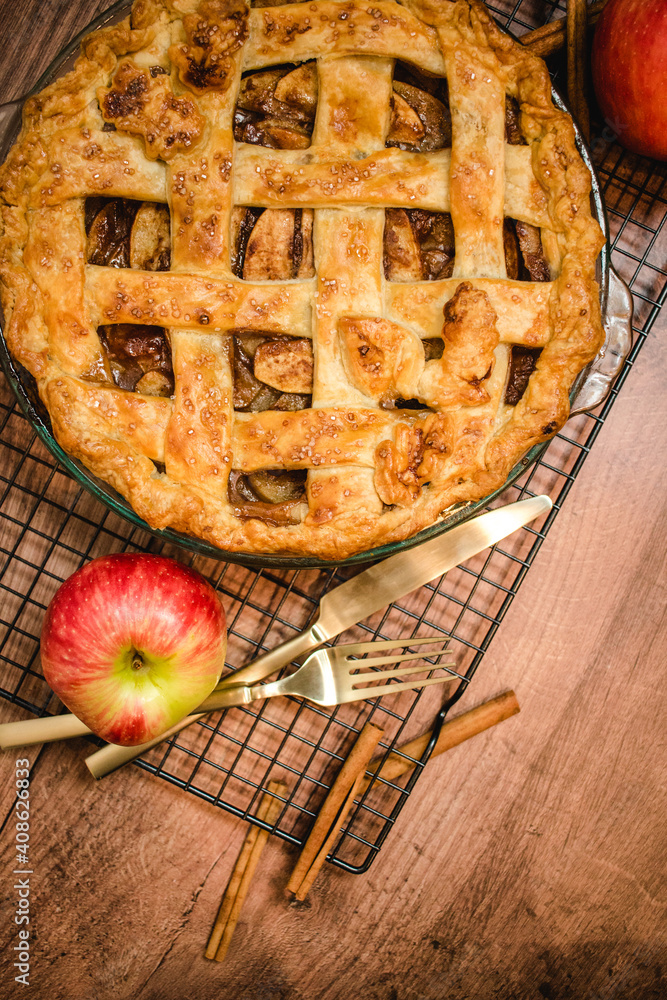apple pie on wooden background apple pie on wooden background