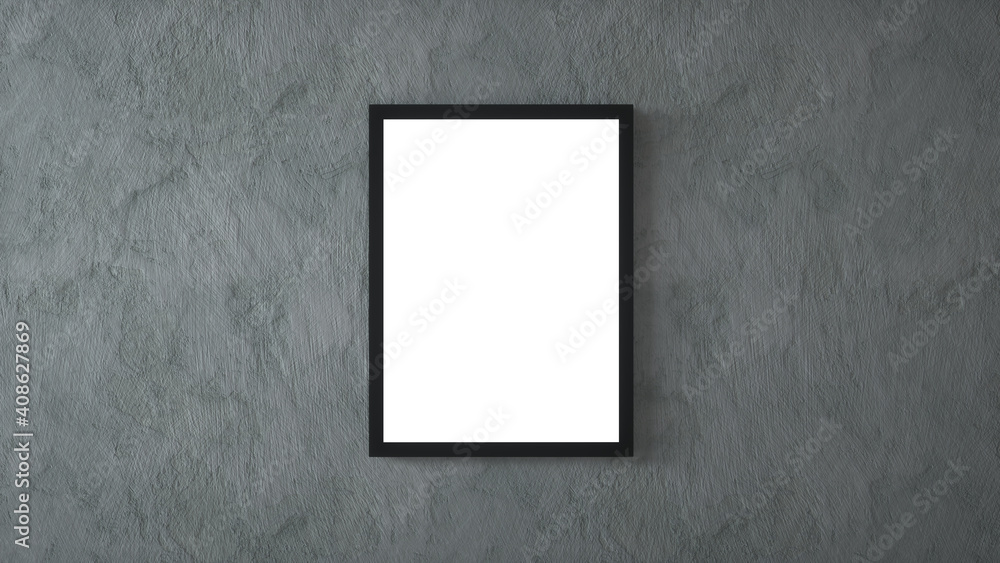 Empty picture frame on concrete wall. 3d rendering