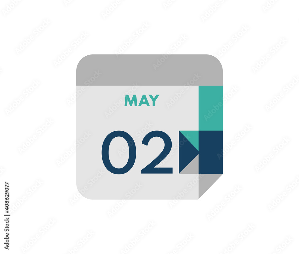 May 2 flat daily calendar date, 2 May Single Day Calendar Icon May 2 flat daily calendar date, 2 May Single Day Calendar Icon