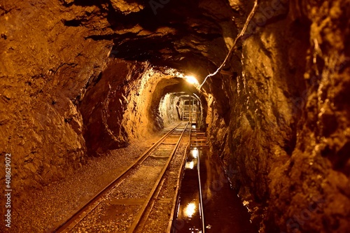 Gold Mine in Złoty Stok in Lower Silesia, underground tunnel