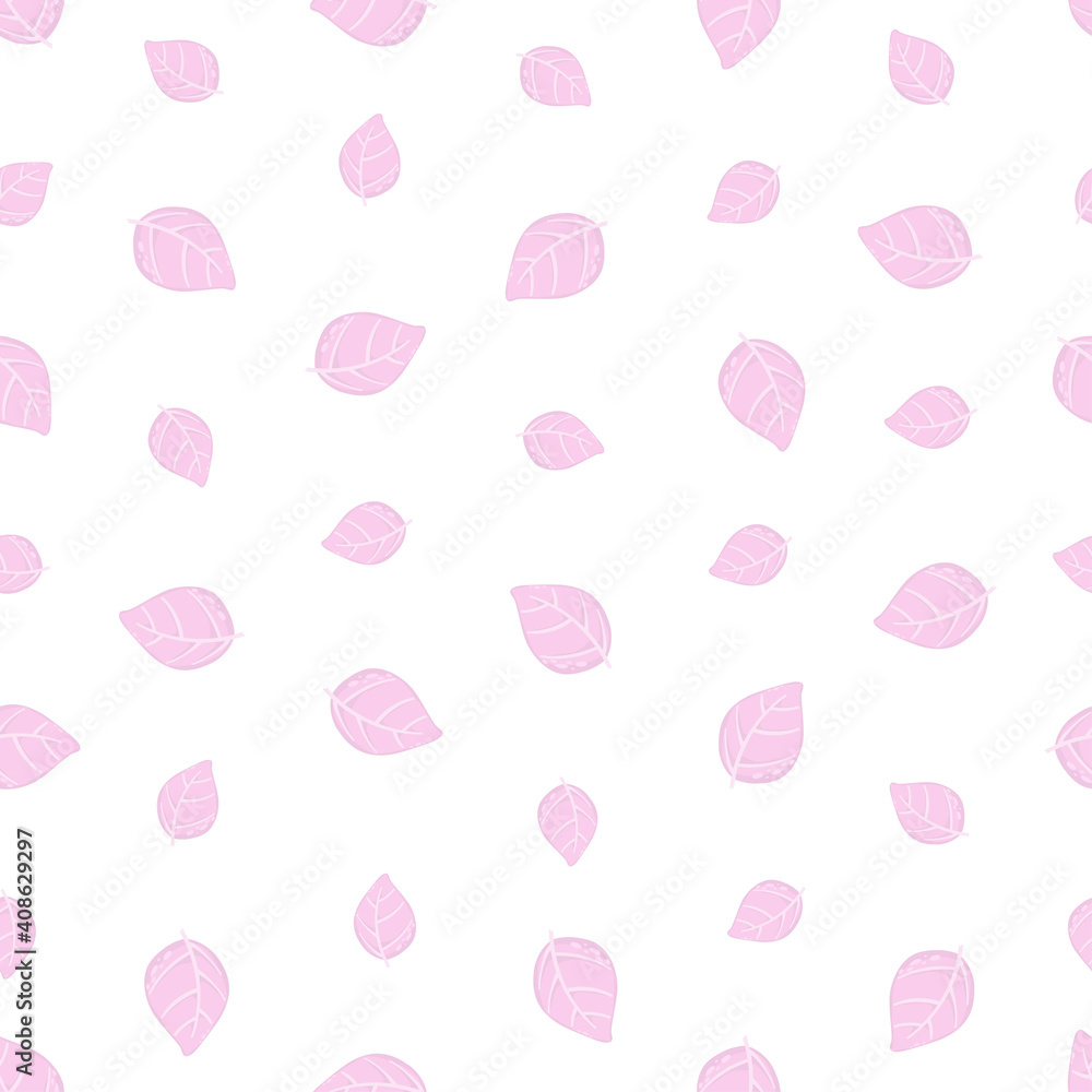 Seamless pattern with pink leaves tender pastel colors. Trendy floral design. Perfect for textile, wrapping paper, fabric, packaging Seamless pattern with pink leaves tender pastel colors. Trendy floral design. Perfect for textile, wrapping paper, fabric, packaging