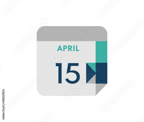 April 15 flat daily calendar date, 15 April Single Day Calendar  Icon