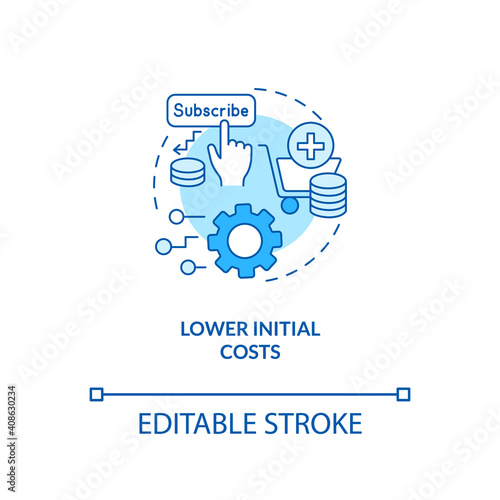 Lower initial costs concept icon. SaaS advantage idea thin line illustration. Eliminating costs for installing, maintaining infrastructure. Vector isolated outline RGB color drawing. Editable stroke