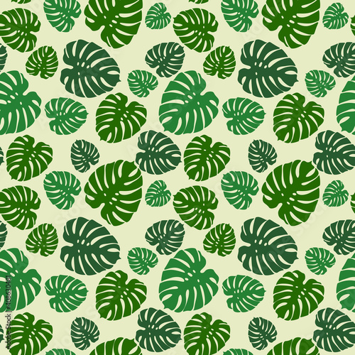 Seamless monstera pattern in green colors