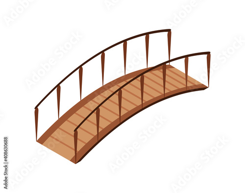 Vector isometric bridge icon. 3d isolated drawing element of a modern urban infrastructure for games or applications. City transport organization object, road crossing, construction architecture