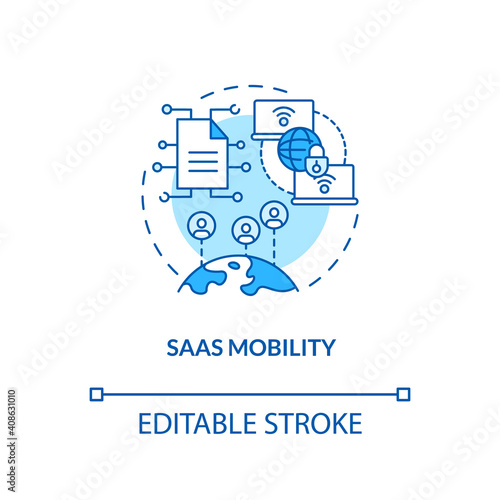 SaaS mobility concept icon. SaaS argument idea thin line illustration. Cloud technology for data access. Wireless connectivity. Vector isolated outline RGB color drawing. Editable stroke