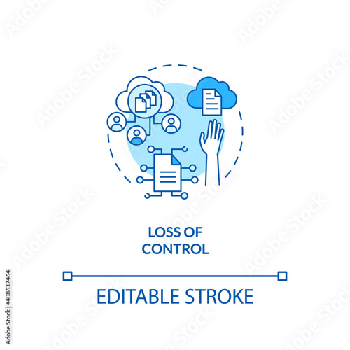 Control loss concept icon. SaaS challenge idea thin line illustration. Preventing data loss. Storage with cloud-based management. Vector isolated outline RGB color drawing. Editable stroke