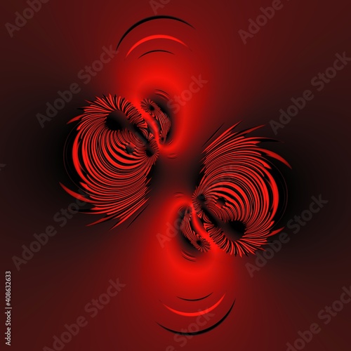 intricate abstract 3D illustration designs based upon a red and black mobius ring