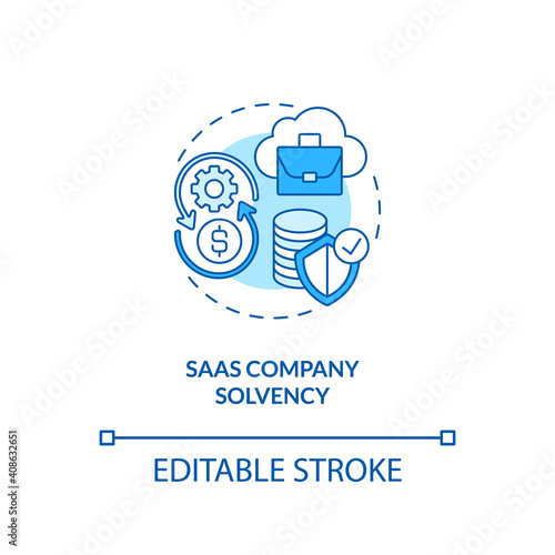 SaaS company solvency concept icon. SaaS challenge idea thin line illustration. Liquidity and viability. Financial company statements. Vector isolated outline RGB color drawing. Editable stroke