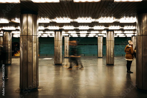 A nearly empty Metro Station during Lockdown. Less people are using public transportation during the Pandemic.